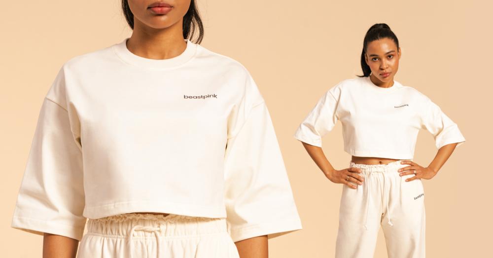 Damska koszulka Cropped Serenity Ivory T-Shirt - BeastPink