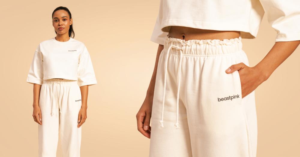 Damskie spodnie Serenity Joggers Ivory - BeastPink