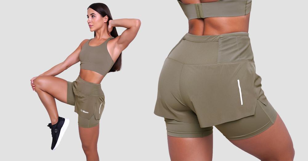 Damskie spodenki do biegania Pulse 2in1 Vetiver - GymBeam