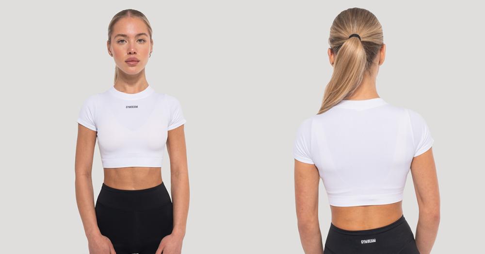 Koszulka sportowa damska Flow Crop Top White - GymBeam