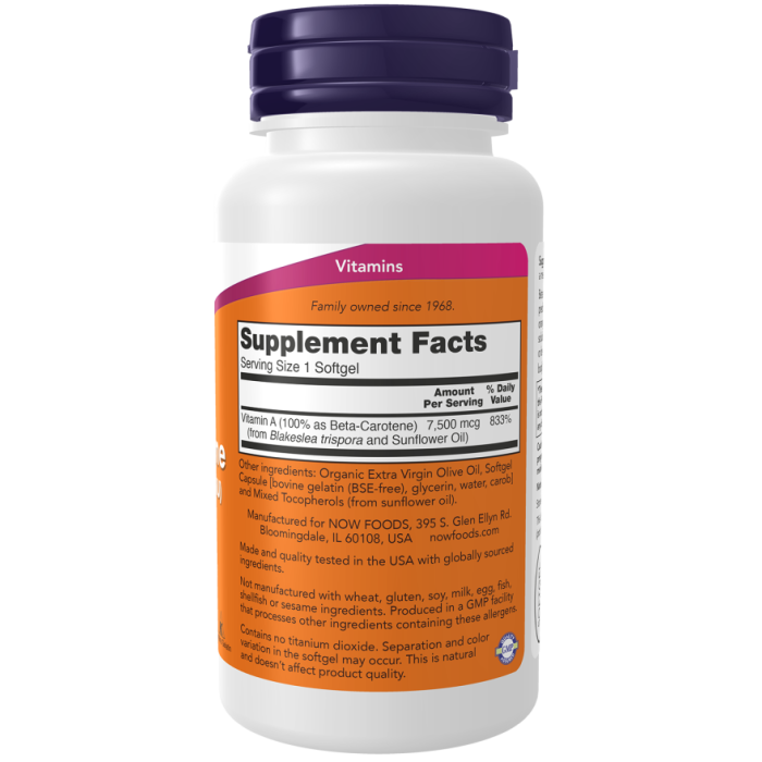 Naturalny Beta-karoten 7500 mcg - NOW Foods 90 kaps