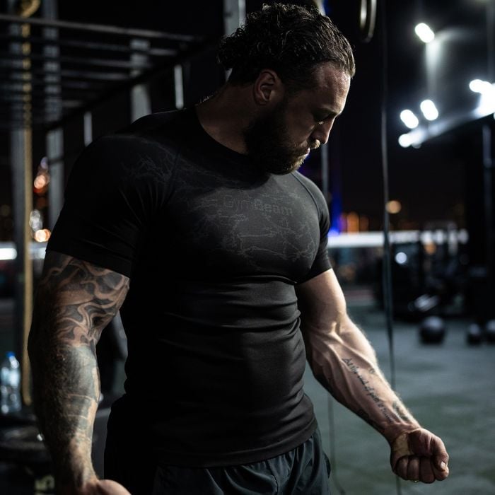 Koszulka bezszwowa Static Black - GymBeam L