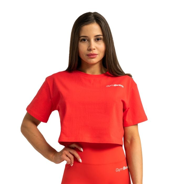 Damska koszulka Cropped Limitless Hot Red - GymBeam L