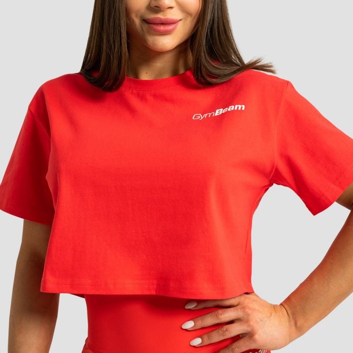 Damska koszulka Cropped Limitless Hot Red - GymBeam L