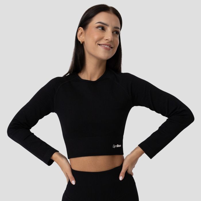 Damski Crop Top FLO Ribbed Black - GymBeam XL