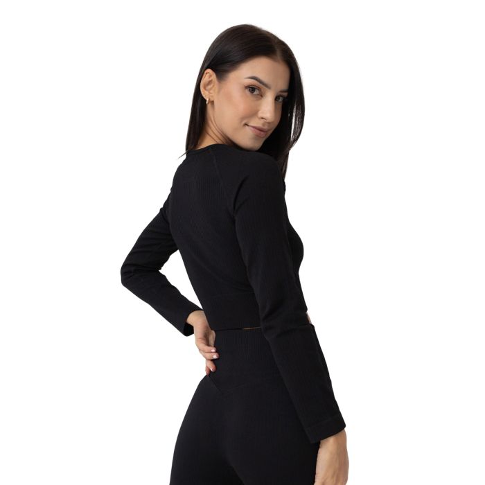 Damski Crop Top FLO Ribbed Black - GymBeam XL