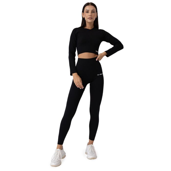 Damski Crop Top FLO Ribbed Black - GymBeam XL