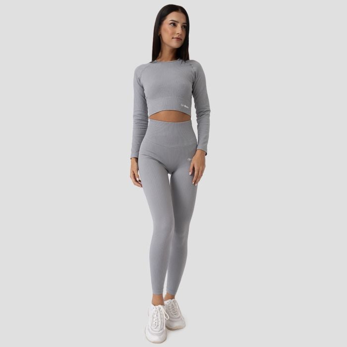 Damski Crop Top FLO Ribbed Grey - GymBeam S