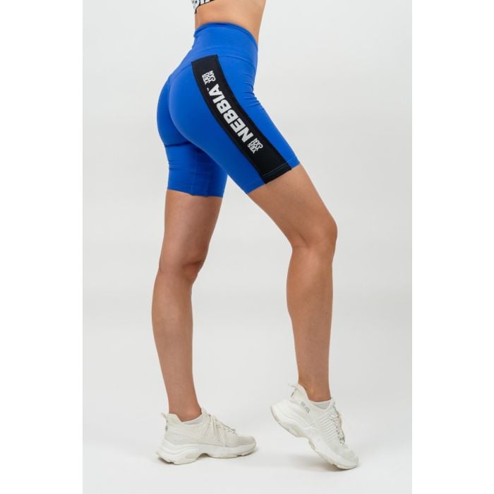 Damskie spodenki ICONIC High Waisted Biker Blue - NEBBIA S