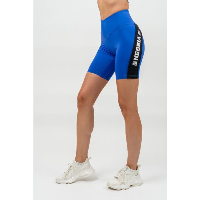Damskie spodenki ICONIC High Waisted Biker Blue - NEBBIA S