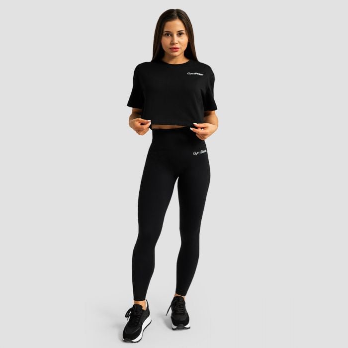 Damska koszulka Cropped Limitless Black - GymBeam S