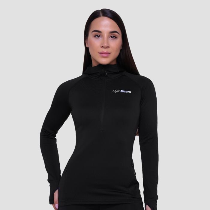 Damska bluza do biegania Pulse 1/2 Zip Black - GymBeam S
