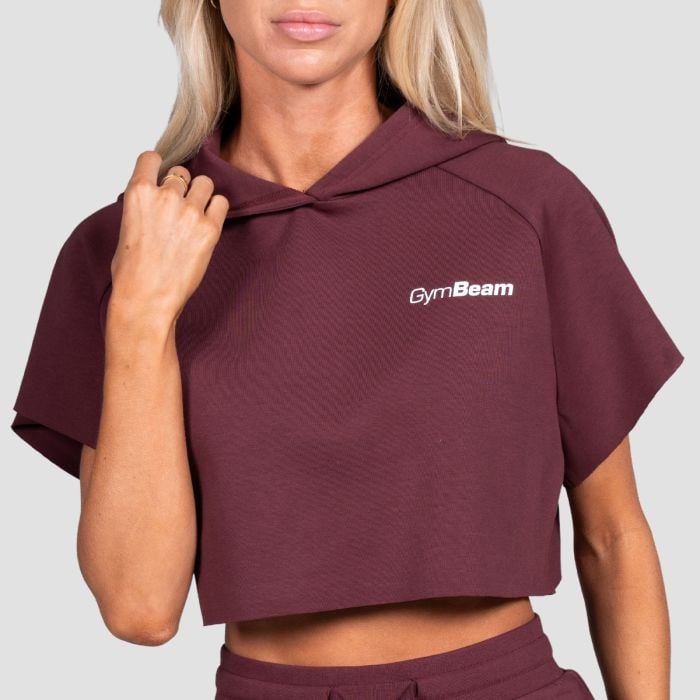 Damska bluza z kapturem Relay Cropped Fig - GymBeam S