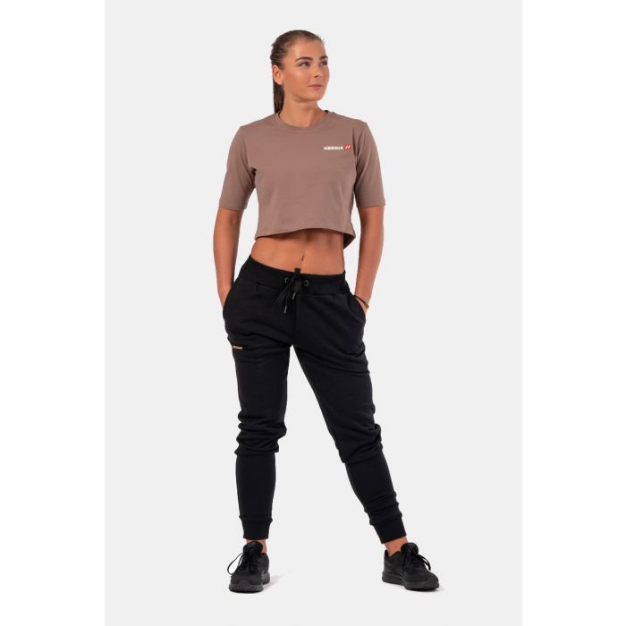 Damska koszulka Crop Top Minimalist Logo Brown – NEBBIA M