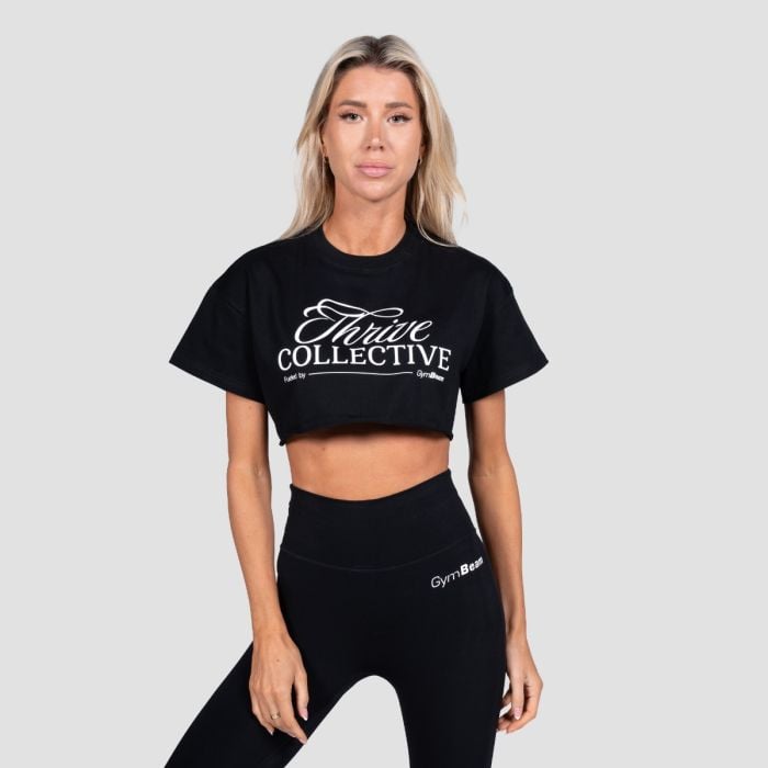Damska koszulka Thrive Cropped Black - GymBeam L
