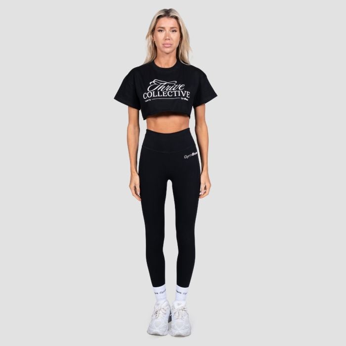 Damska koszulka Thrive Cropped Black - GymBeam L