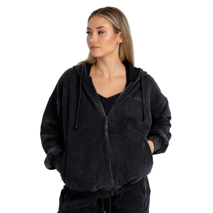 Bluza damska z kapturem Zip Washed Black - STRIX M