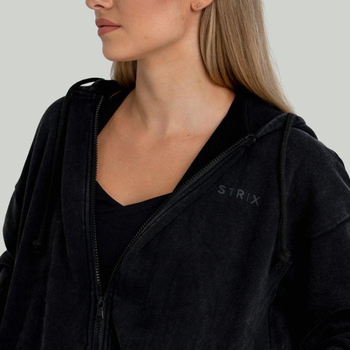 Bluza damska z kapturem Zip Washed Black - STRIX M