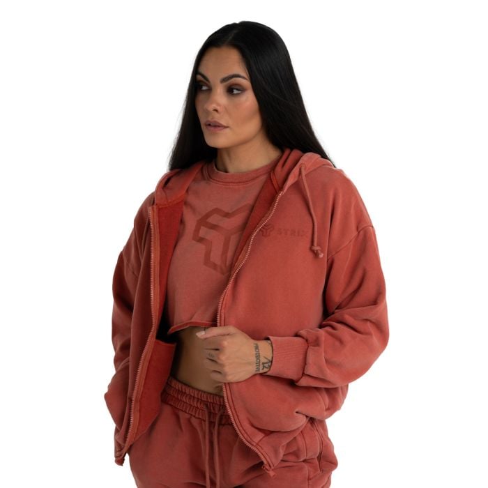 Bluza damska z kapturem Zip Washed Terra - STRIX S