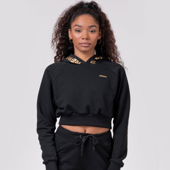 Women's hoodie Cropped Golden Intense black - NEBBIA