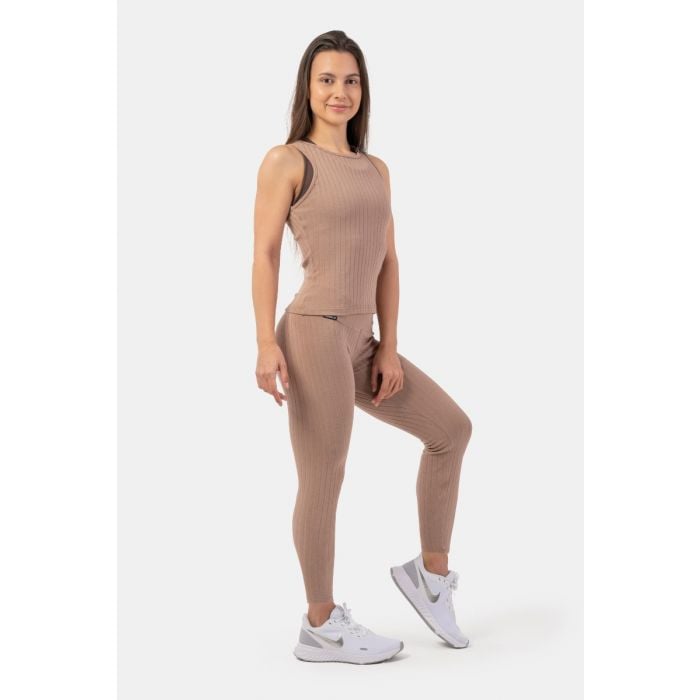 Damskie legginsy z wysokim stanem Sporty Smart Pocket Brown – NEBBIA S