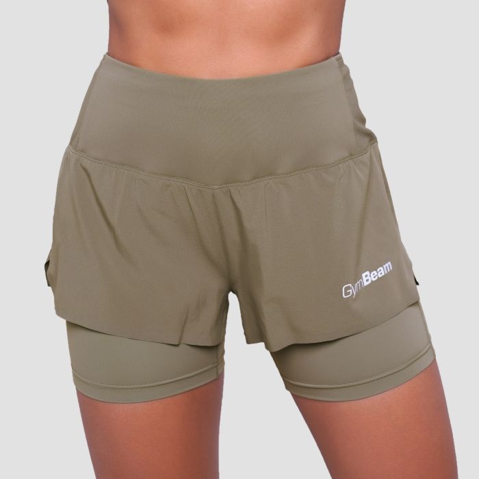 Damskie spodenki do biegania Pulse 2w1 Vetiver - GymBeam XL