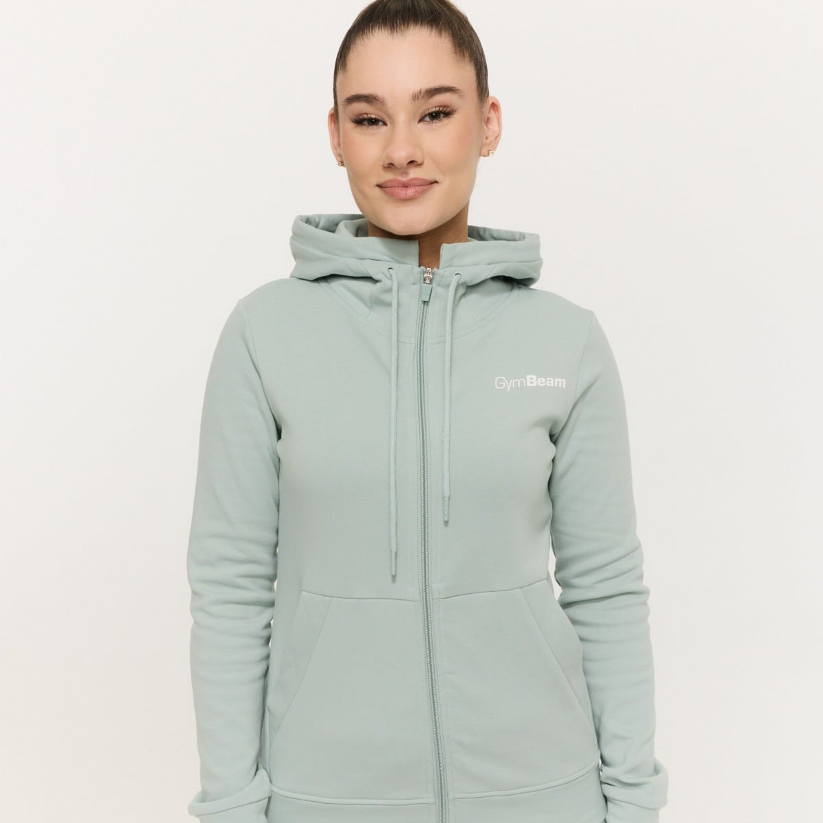 Damska bluza z kapturem Zip Up Limitless Eucalypt - GymBeam