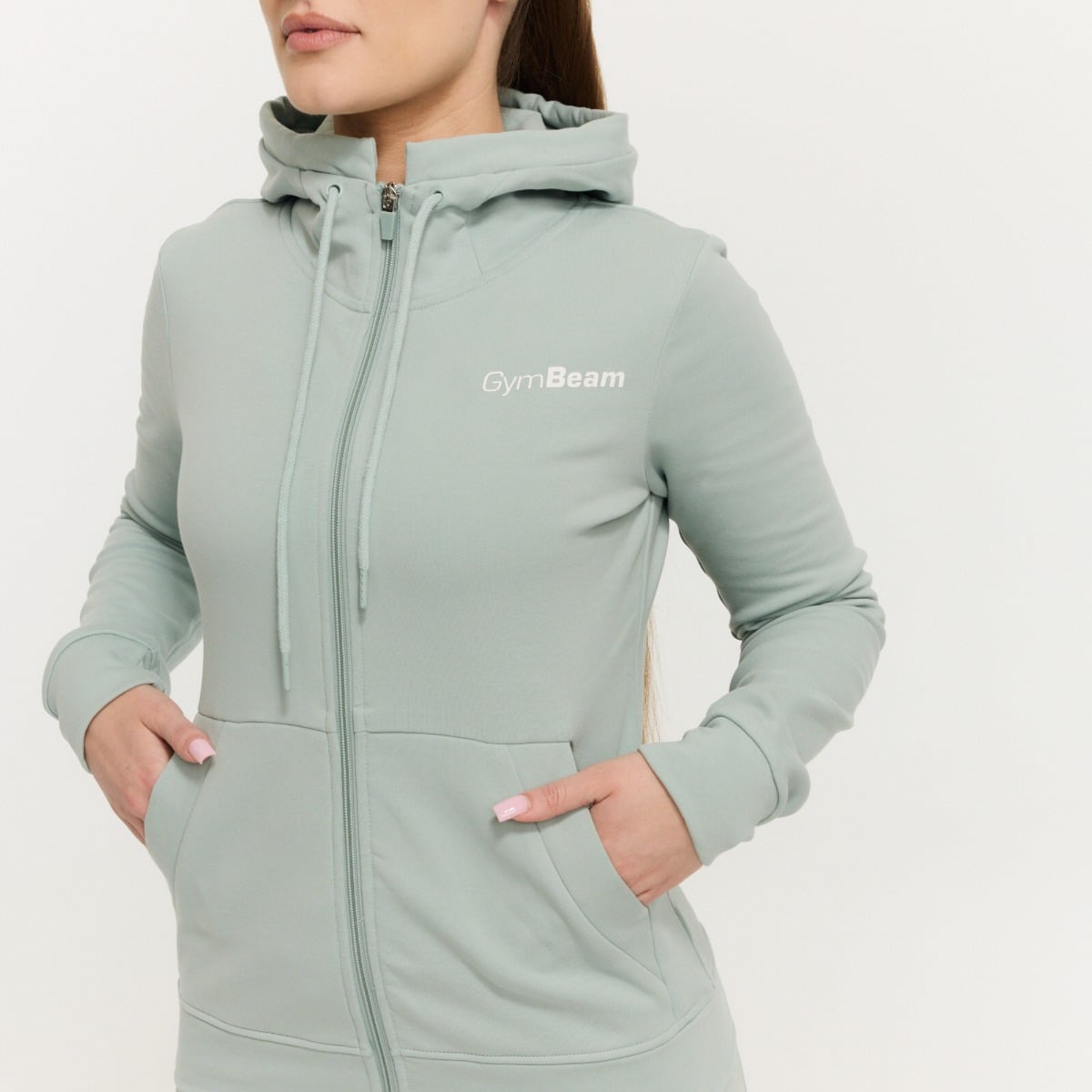 Damska bluza z kapturem Zip Up Limitless Eucalypt - GymBeam