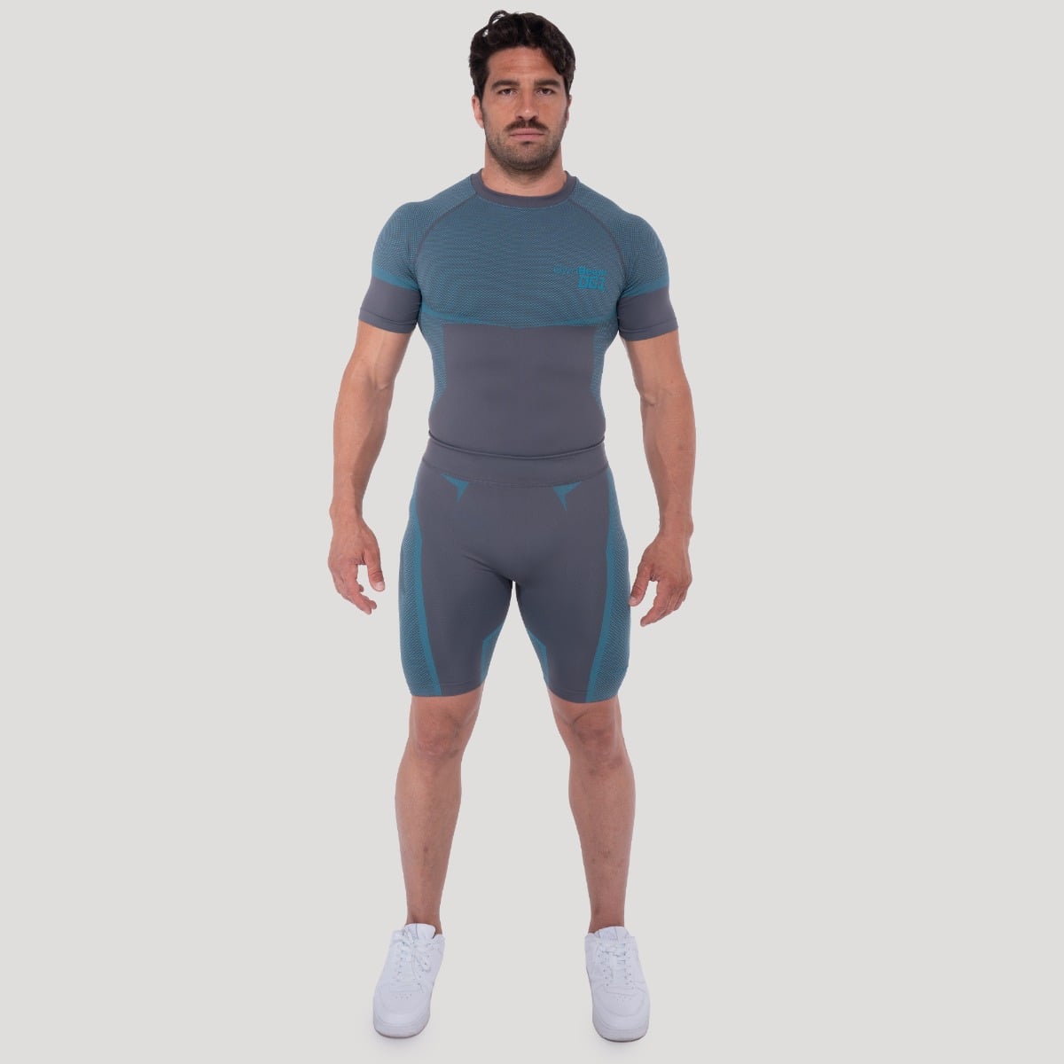 GymBeam OG1 Seamless T-shirt Grey/Blue - Rozmiar: S | Kolor: Szary | Waga: 0,2076 g | Opakowanie: 90 · záber 6