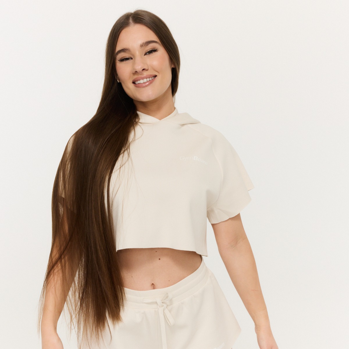 Damska bluza z kapturem Relay Cropped Pearl - GymBeam