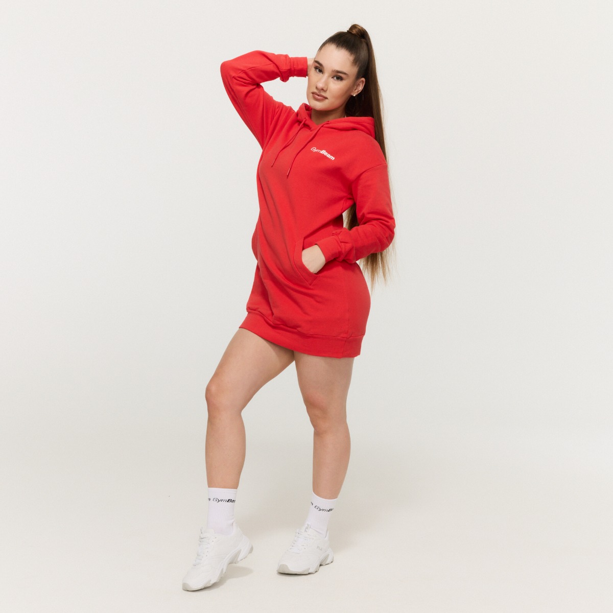 GymBeam Women‘s Limitless Longline Hoodie Hot Red - Rozmiar: XXL | Kolor: Czerwony | Waga: 0,821 g | Opakowanie: 24 · záber 6