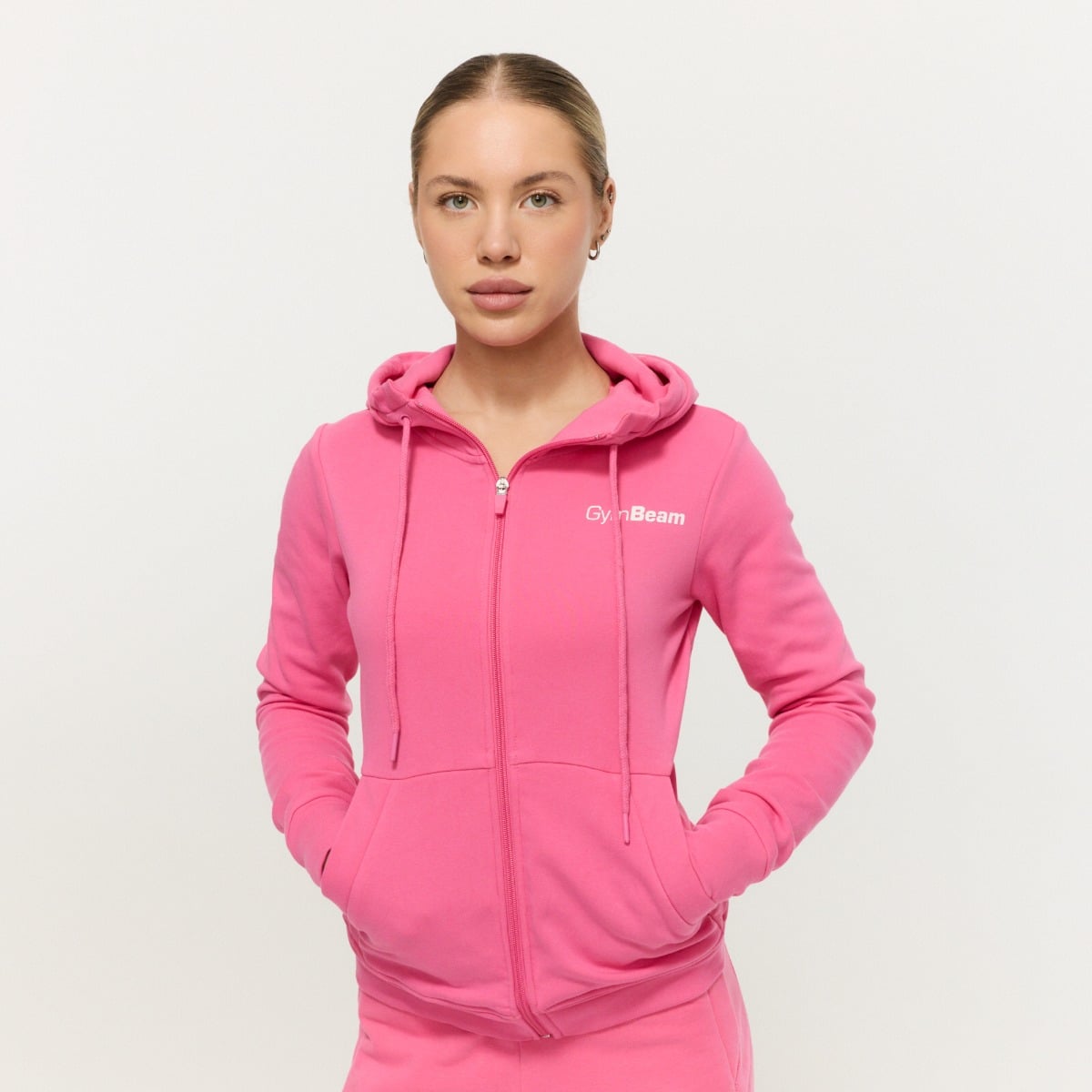 Damska bluza z kapturem Zip Up Limitless Dragonfruit - GymBeam
