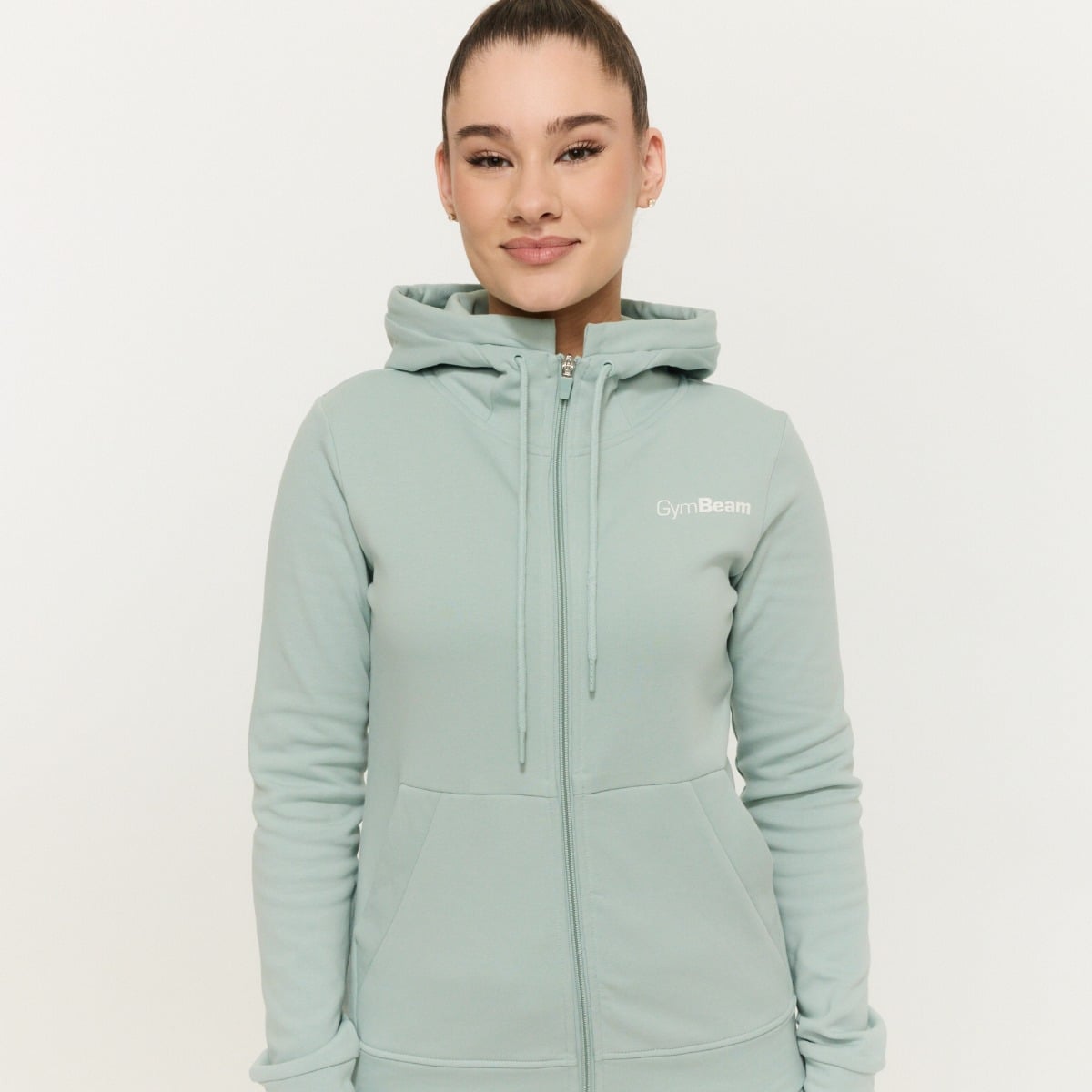 Damska bluza z kapturem Zip Up Limitless Eucalypt - GymBeam