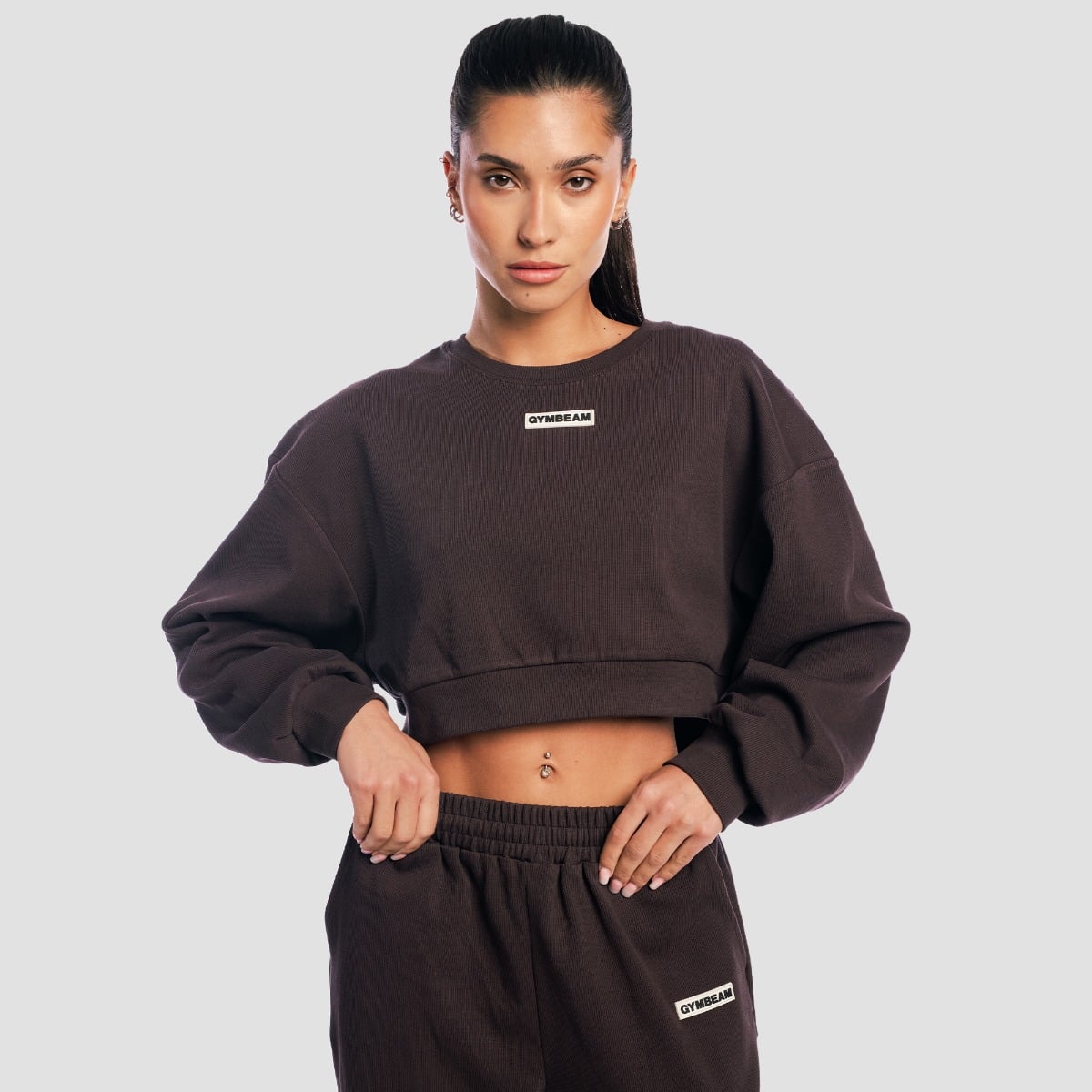 Damska bluza Aura Cropped Tee Brown - GymBeam