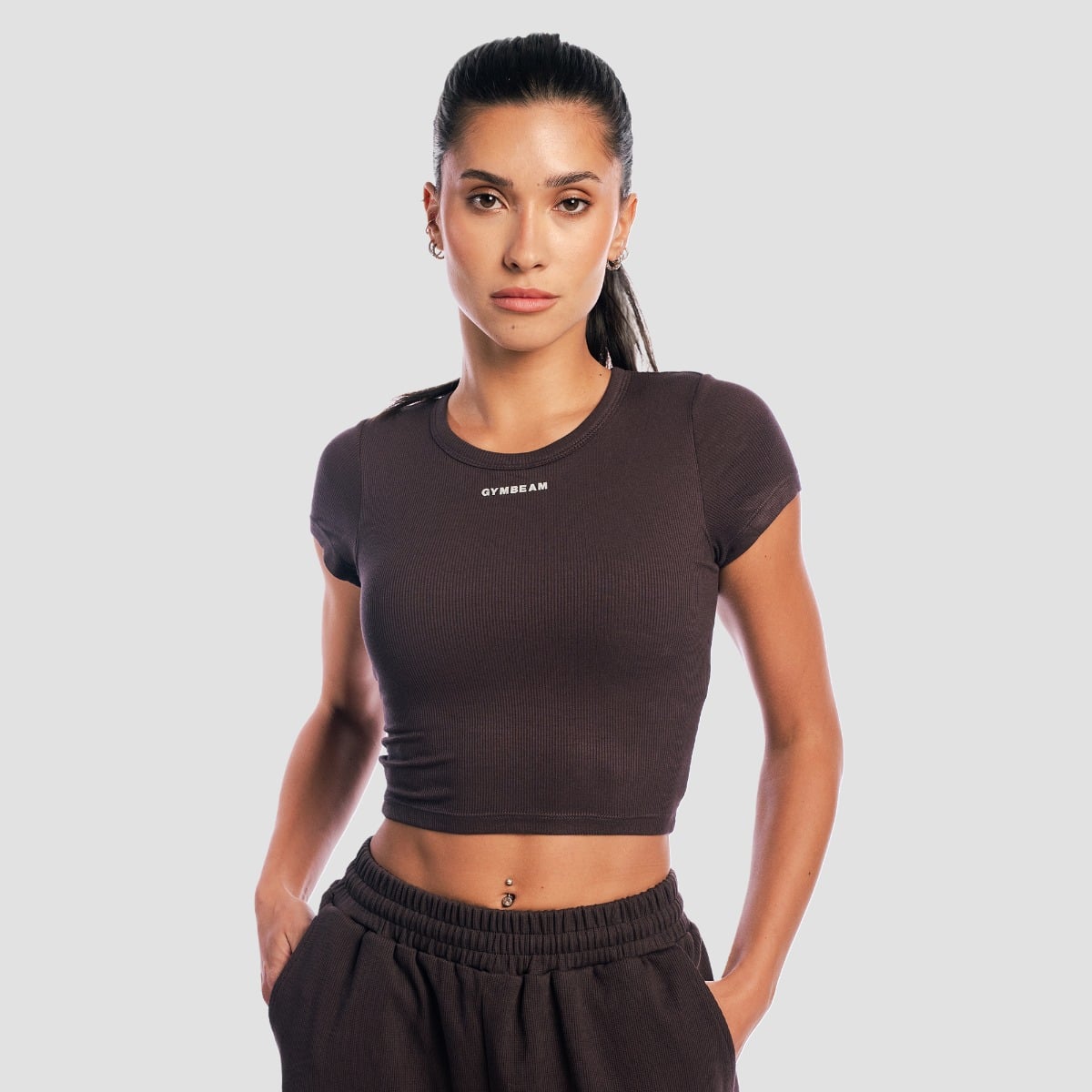Koszulka damska Aura Cropped Tee Brown - GymBeam