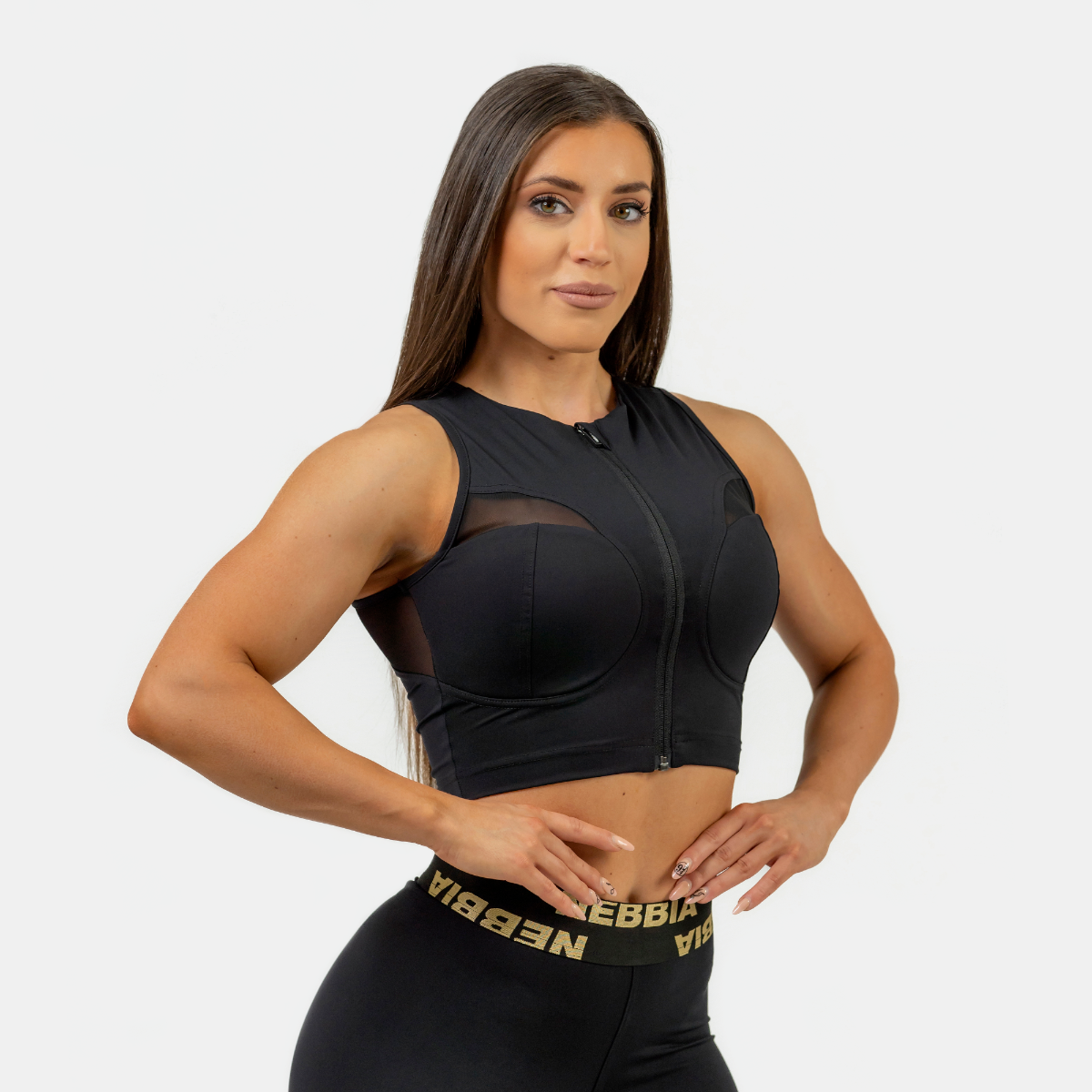 Damski top push-up Intense Mesh Black/Gold - NEBBIA