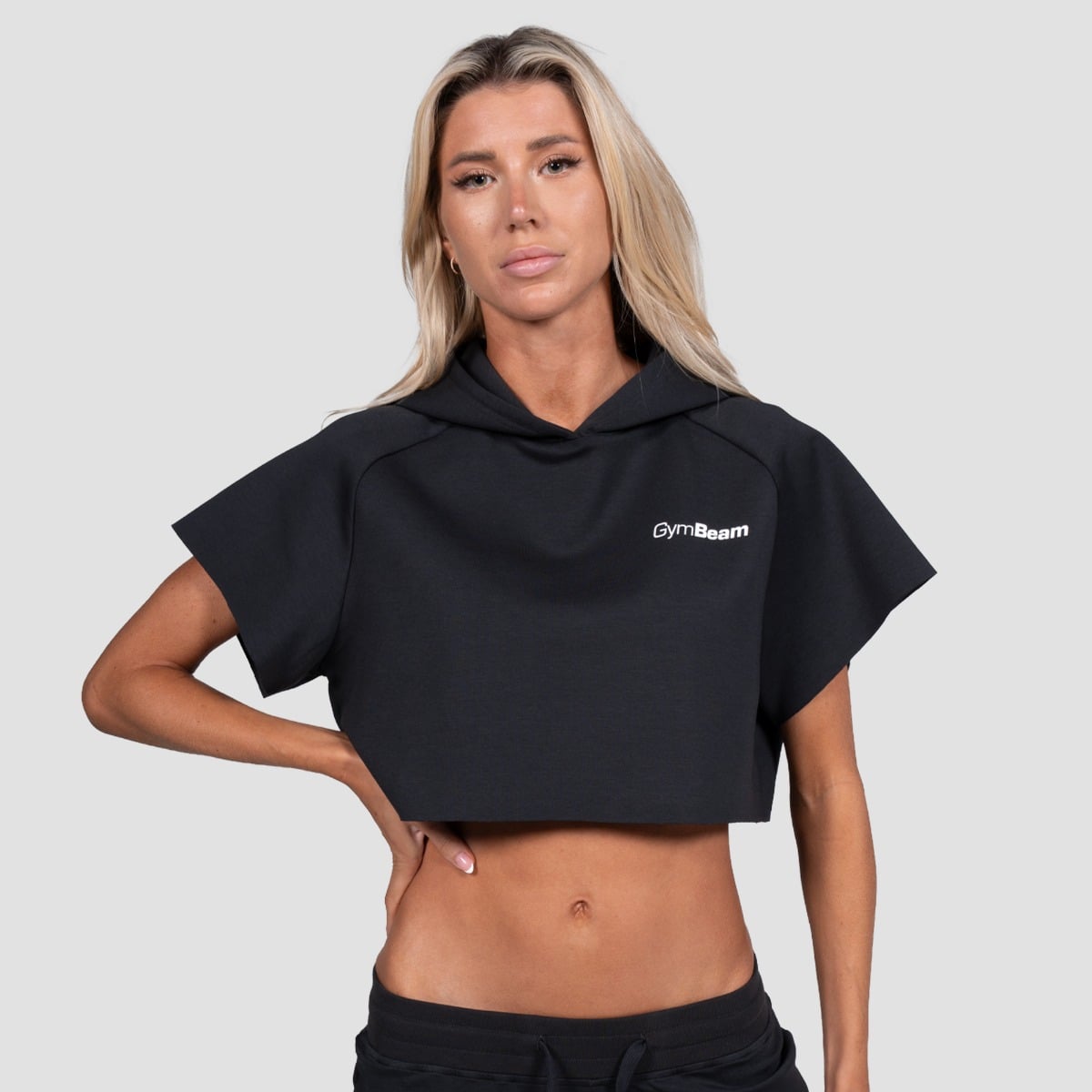 Damska bluza z kapturem Relay Cropped Black - GymBeam