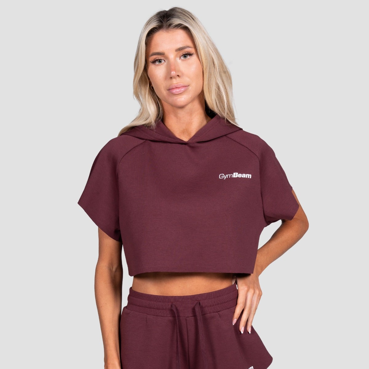 Damska bluza z kapturem Relay Cropped Fig - GymBeam