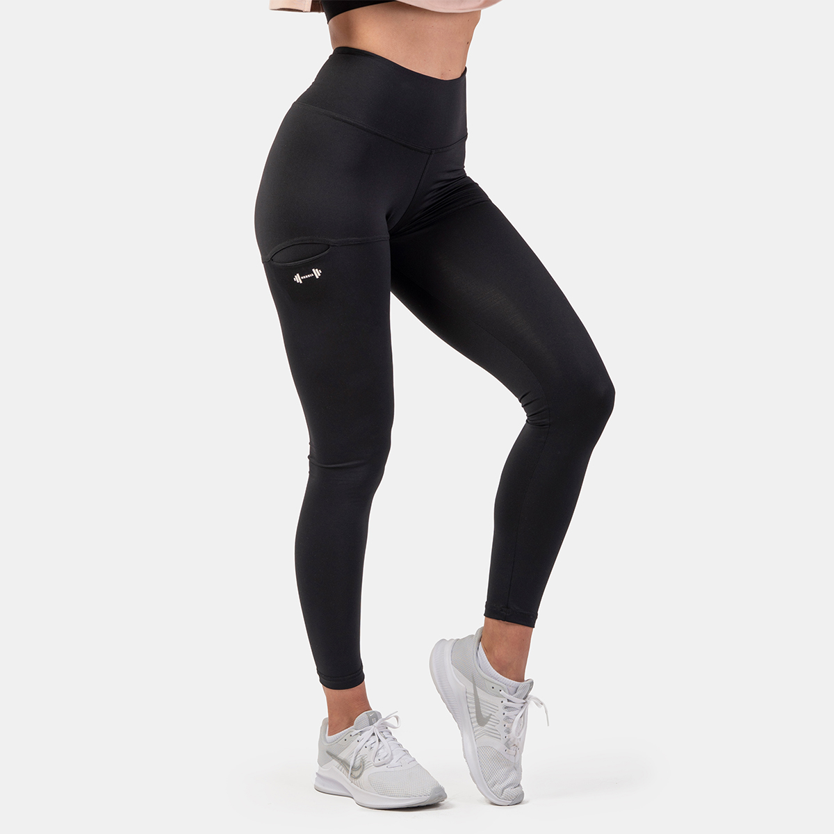 Damskie legginsy z wysokim stanem i kieszenią Active Black – NEBBIA