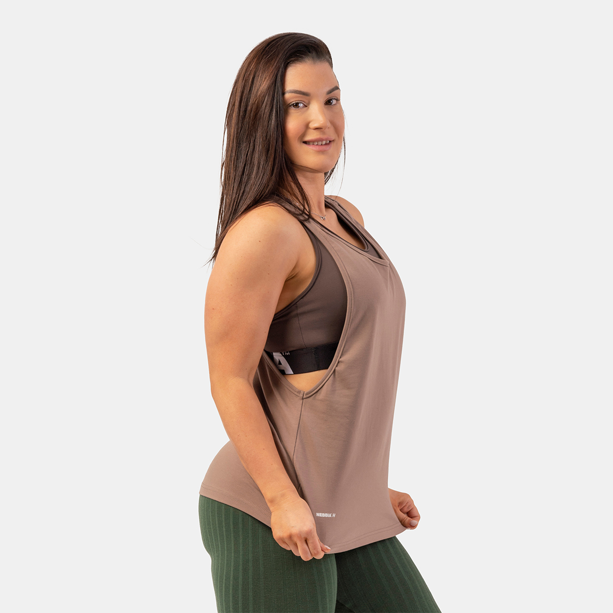 Damski Tank Top Loose Cross Back Brown - NEBBIA