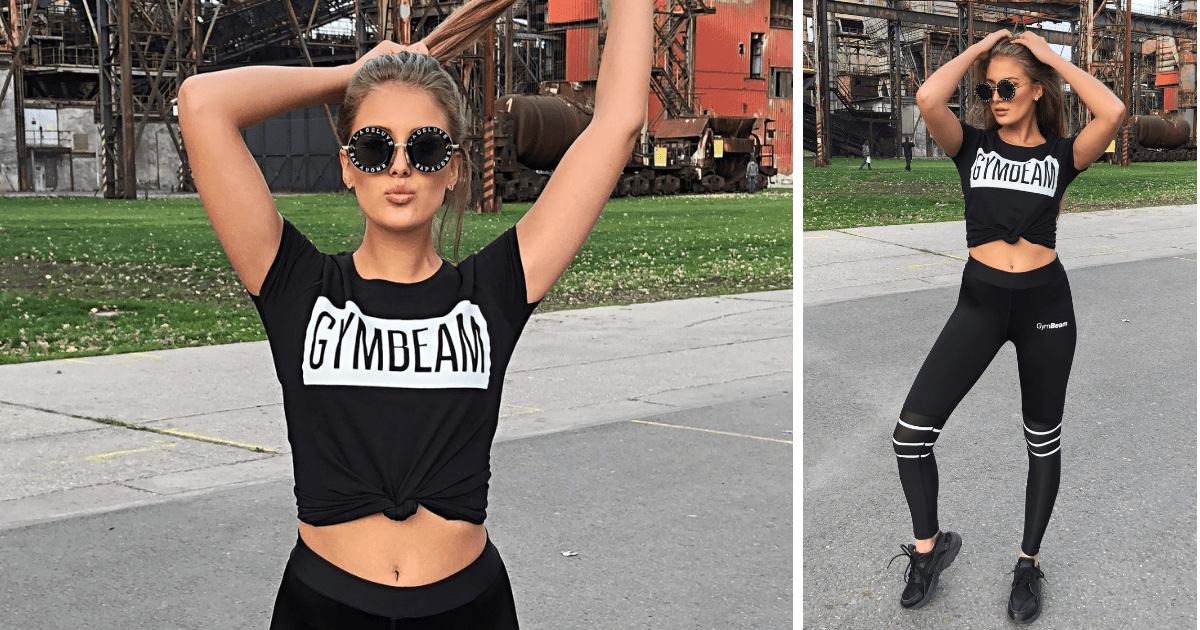 Dámske tričko Box Logo Black White - GymBeam