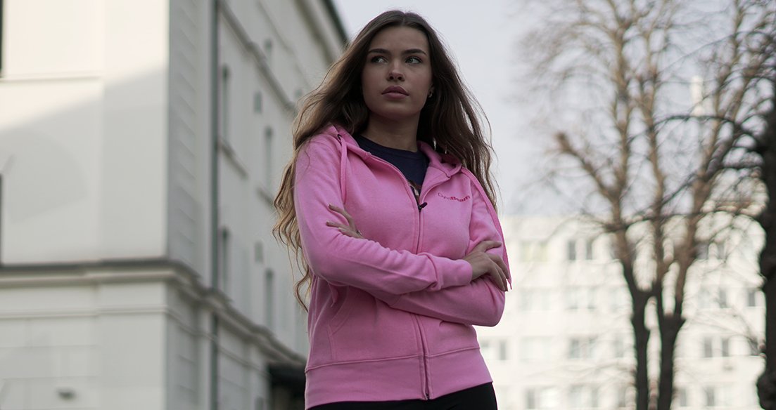 Damska bluza na zamek z kapturem Baby Pink - GymBeam